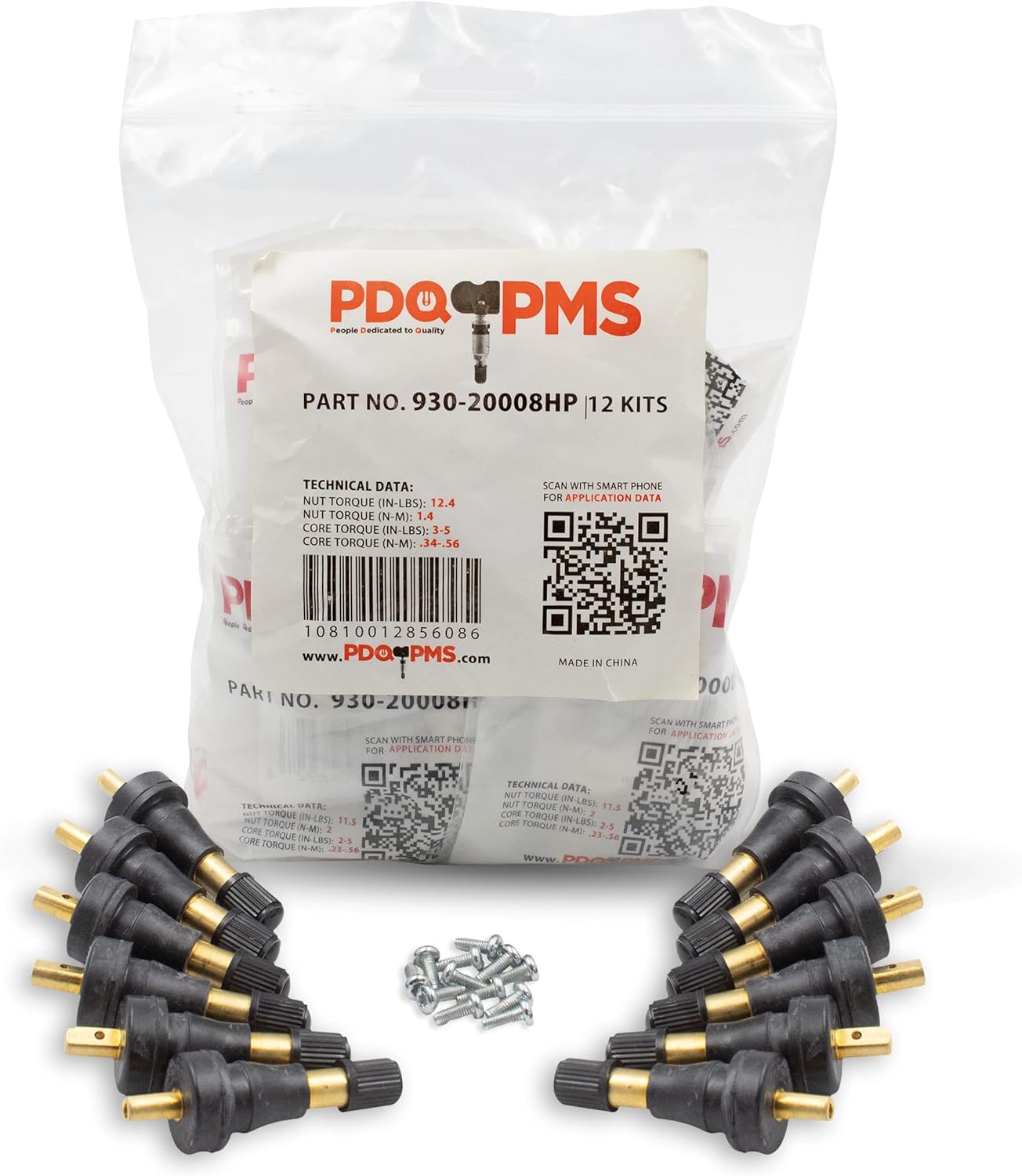 PDQ TPMS 12 Pack Replacement Rubber Snap-In Valve Stem For Ford Equivalent to: Dill VS-950, OEM: TPMS-76