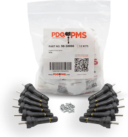PDQ TPMS 12 Pack Replacement Rubber Snap-In Valve Stem For Chevrolet GNC Ford Jeep RAM Equivalent to: Dill VS-20, OEM: TPMS-76