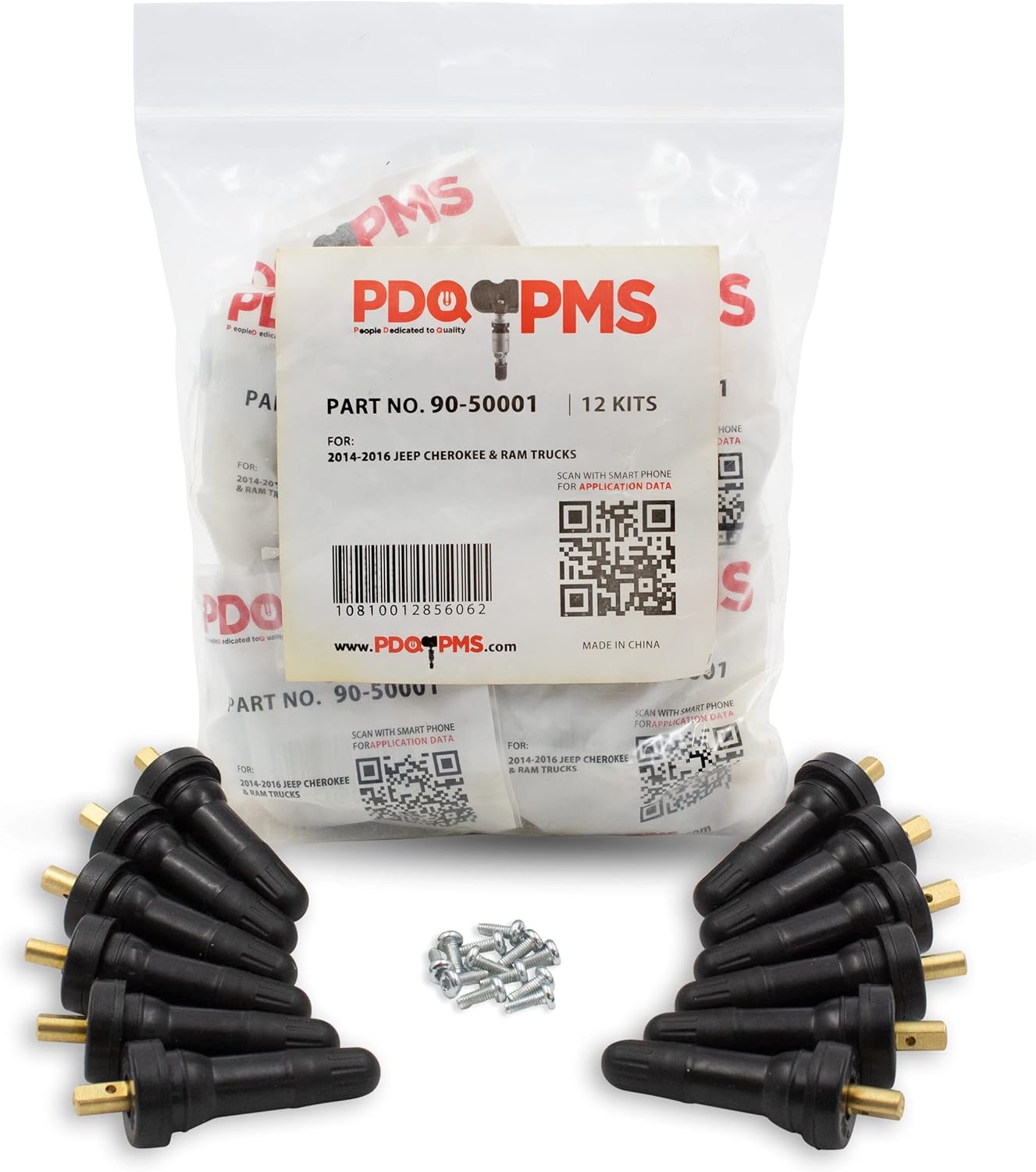PDQ TPMS 12 Pack Replacement Rubber Snap-In Valve Stem For Jeep RAM Equivalent to: Dill VS-65, OEM: 68206635AB