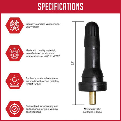 PDQ TPMS 12 Pack Replacement Rubber Snap-In Valve Stem For Chevrolet GMC Ford Equivalent to: NONE, OEM: TPMS-76