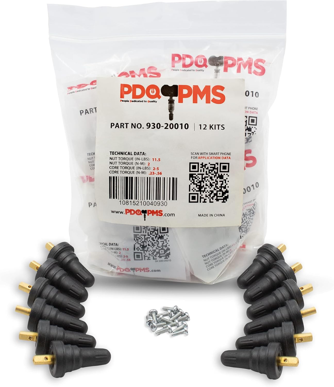 PDQ TPMS 12 Pack Replacement Rubber Snap-In Valve Stem For Chevrolet GMC Ford Equivalent to: NONE, OEM: TPMS-76
