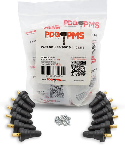 PDQ TPMS 12 Pack Replacement Rubber Snap-In Valve Stem For Chevrolet GMC Ford Equivalent to: NONE, OEM: TPMS-76