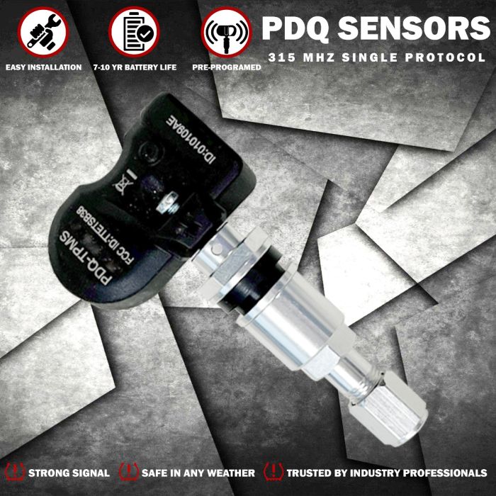 PDQ TPMS 433 MHZ Tire Pressure Sensor 4 Pack  Metal Stem  For Chevy GMC Cadillac Buick Pontiac Equivilant to: Direct Replacement OE Part # , OEM: 13533166 | 13542523